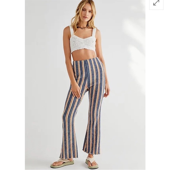 Free People Fine Line Stripped knit flares Pants sz xs - Picture 2 of 13